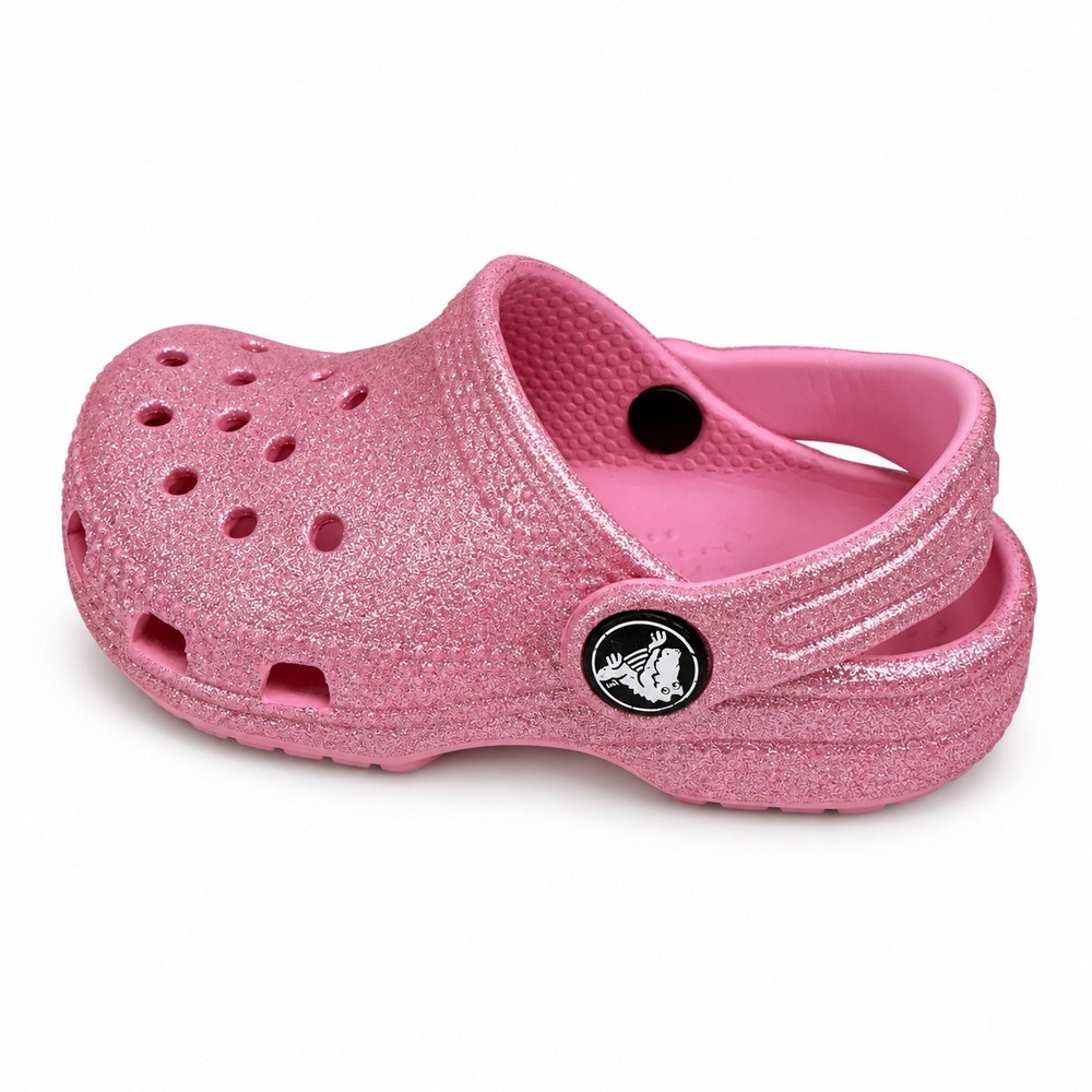 Crocs Toddler Girls 7 Classic Glitter Clogs Pink Comfort Shoe Croslite Comfort